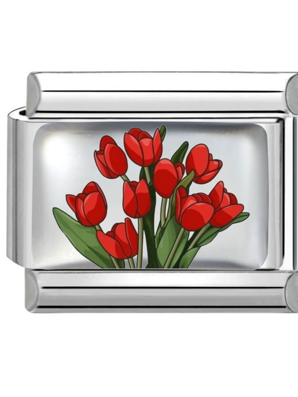 Italian Charm Bracelet Link Red Tulip Silver Tulip Floral Bracelet